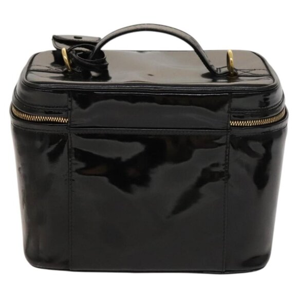 CHANEL Vanity Hand Bag Enamel 2way Black Gold CC Auth 130982 - Picture 3 of 16